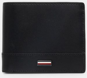 Kožená peňaženka Tommy Hilfiger pánska, čierna farba, AM0AM13246