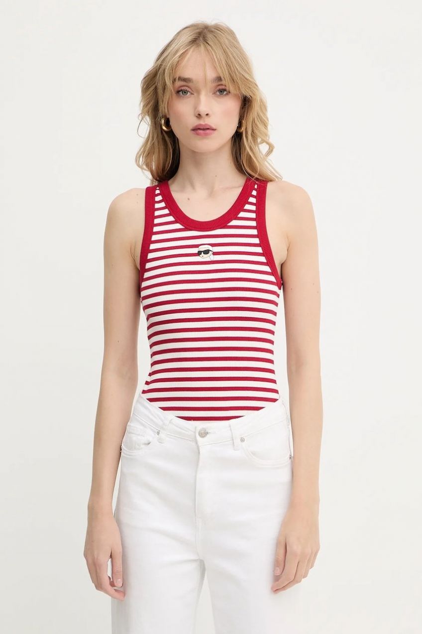 Bavlnený top Karl Lagerfeld IKON červená farba, A3W17079