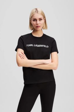 Bavlnené tričko Karl Lagerfeld ELONGATED LOGO dámske, čierna farba, A3W17102