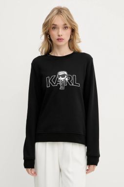 Bavlnená mikina Karl Lagerfeld IKON čierna farba, s potlačou, A3W20056