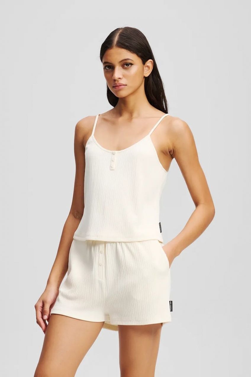 Pyžamo Karl Lagerfeld ESSENTIAL dámske, béžová farba, A3W45006