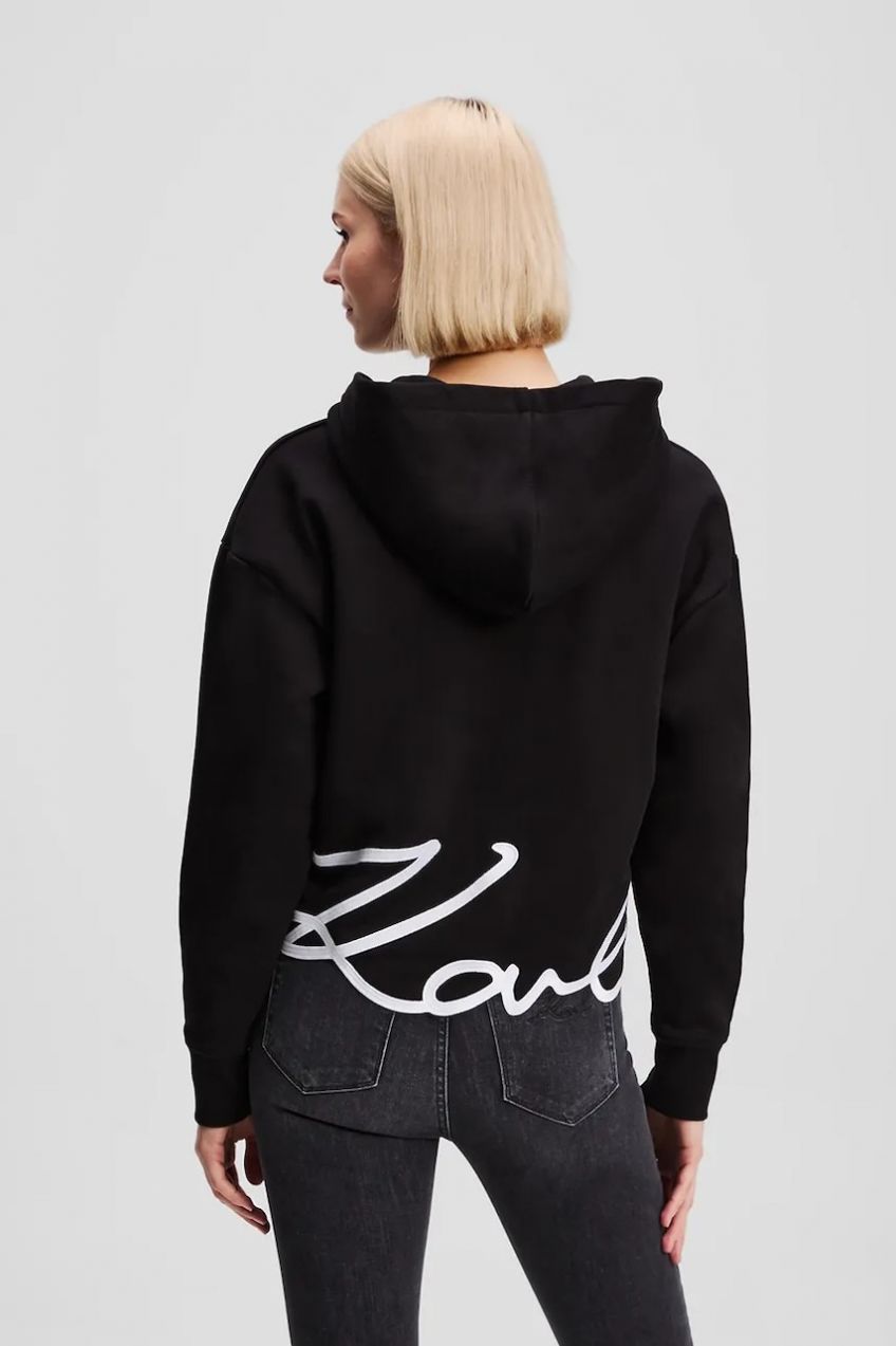 Mikina Karl Lagerfeld HEM SIGNATURE čierna farba, s kapucňou, s nášivkou, A3W20067