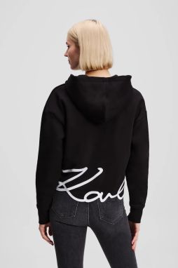 Mikina Karl Lagerfeld HEM SIGNATURE čierna farba, s kapucňou, s nášivkou, A3W20067