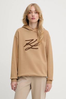 Mikina Karl Lagerfeld AUTOGRAPH HOODIE béžová farba, s kapucňou, s nášivkou, A3W20008