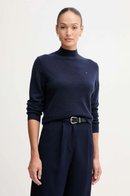 Vlnený sveter Tommy Hilfiger tmavomodrá farba, ľahké, s polorolákom, WW0WW47468