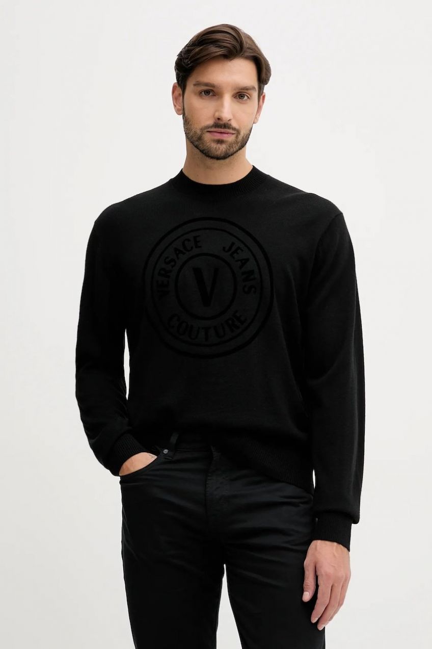 Sveter s prímesou vlny Versace Jeans Couture čierna farba, ľahký, 79GAFM15 CMN06