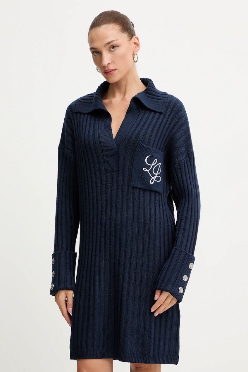 Šaty s prímesou vlny Liu Jo tmavomodrá farba, mini, oversize, MF5049 MA51I