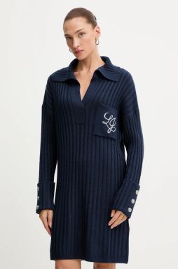 Šaty s prímesou vlny Liu Jo tmavomodrá farba, mini, oversize, MF5049 MA51I