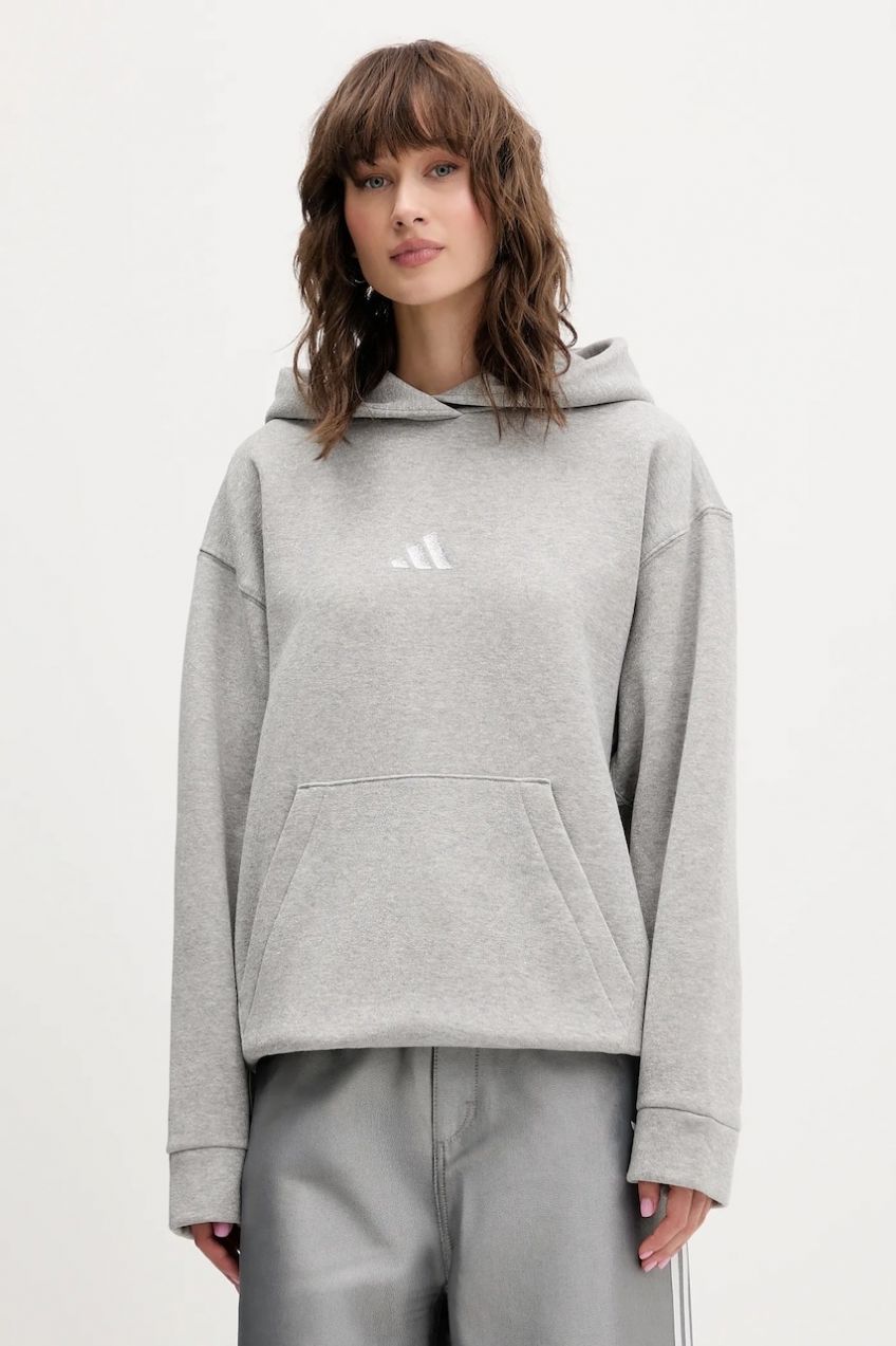 Mikina adidas All Szn Holiday šedá farba, s kapucňou, s potlačou, JV5757