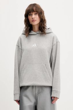 Mikina adidas All Szn Holiday šedá farba, s kapucňou, s potlačou, JV5757