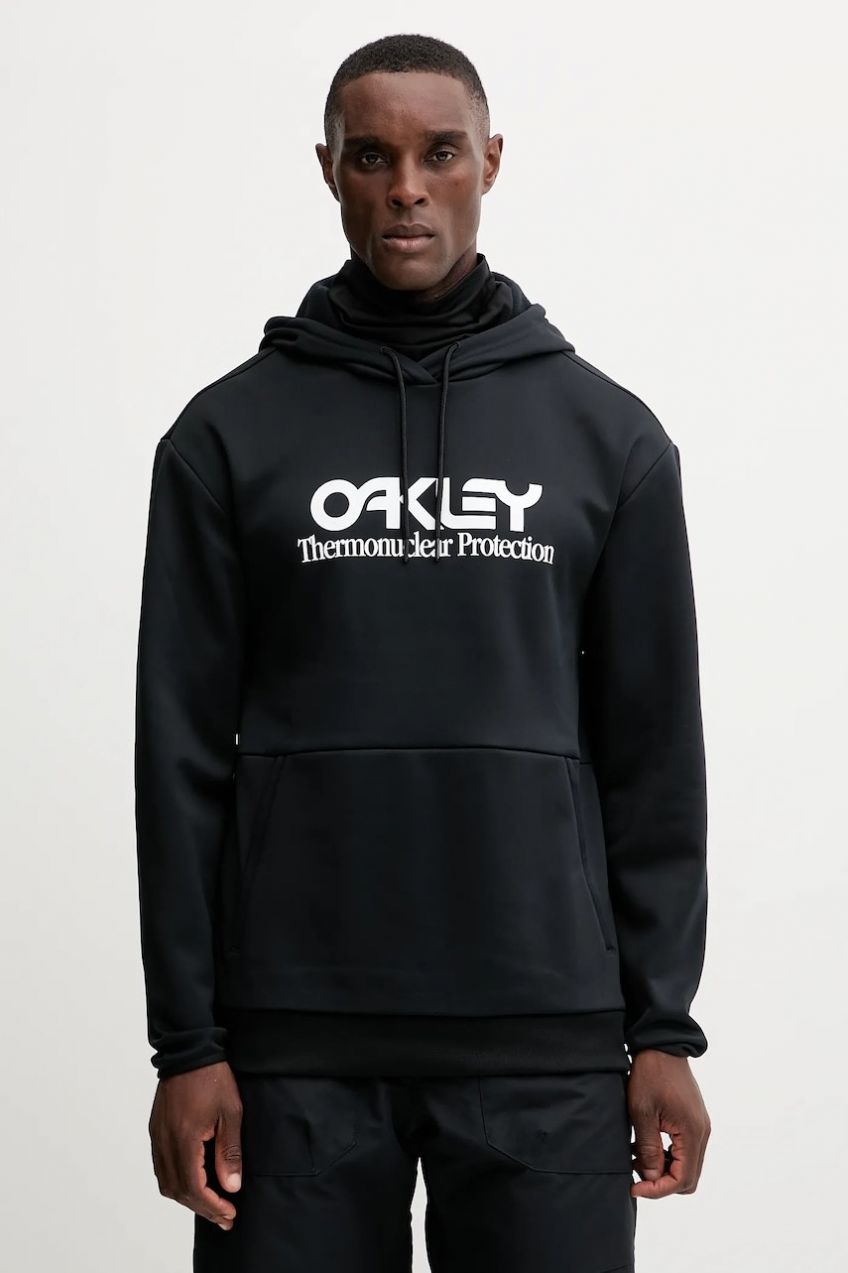 Športová mikina Oakley RIDER čierna farba, s kapucňou, s potlačou, FOA402381