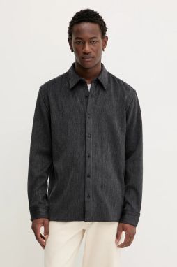 Košeľa Calvin Klein tmavomodrá farba, voľný strih, s klasickým golierom, LV04LD114G