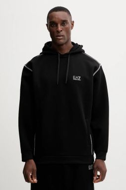 Mikina EA7 Emporio Armani čierna farba, s kapucňou, s nášivkou, AF13538.7M000660
