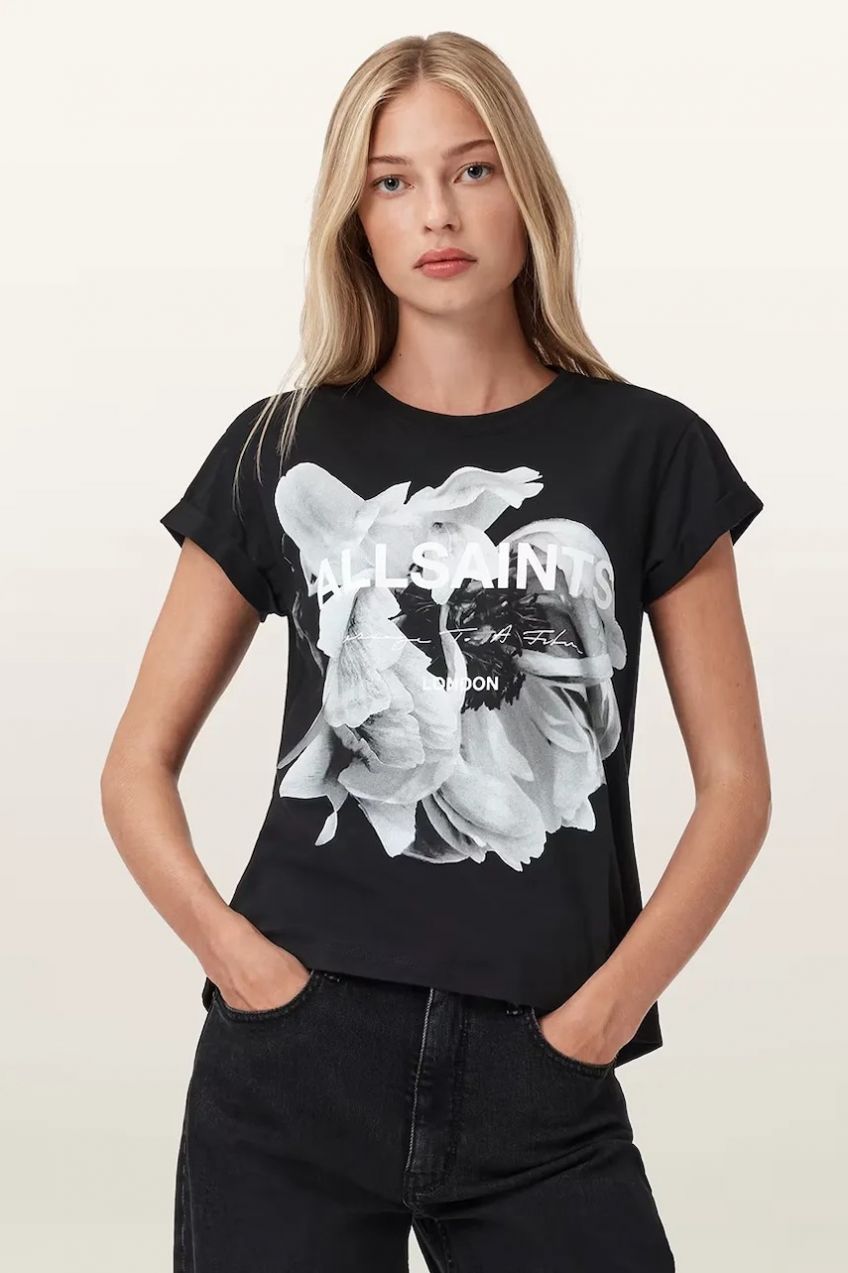 Bavlnené tričko AllSaints LENA dámske, čierna farba, W021JD