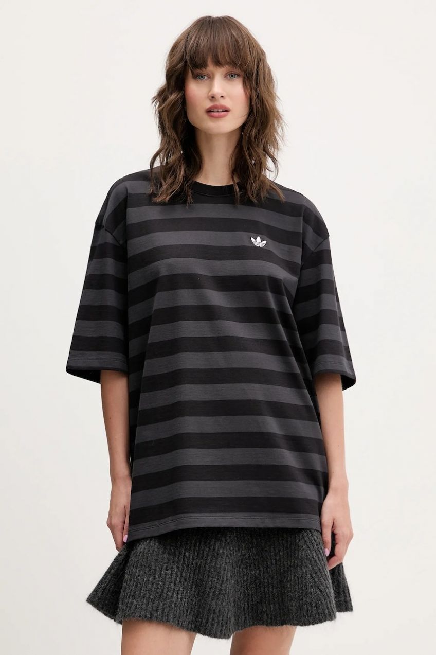 Bavlnené tričko adidas Originals Striped Ss Tee dámske, čierna farba, KF2321