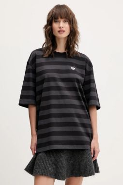 Bavlnené tričko adidas Originals Striped Ss Tee dámske, čierna farba, KF2321