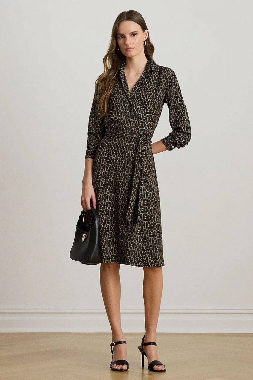 Šaty Lauren Ralph Lauren čierna farba, midi, áčkový strih, 200979912