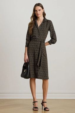 Šaty Lauren Ralph Lauren čierna farba, midi, áčkový strih, 200979912