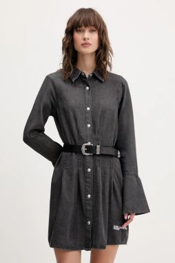 Rifľové šaty Karl Lagerfeld Jeans šedá farba, mini, áčkový strih, A4W13003