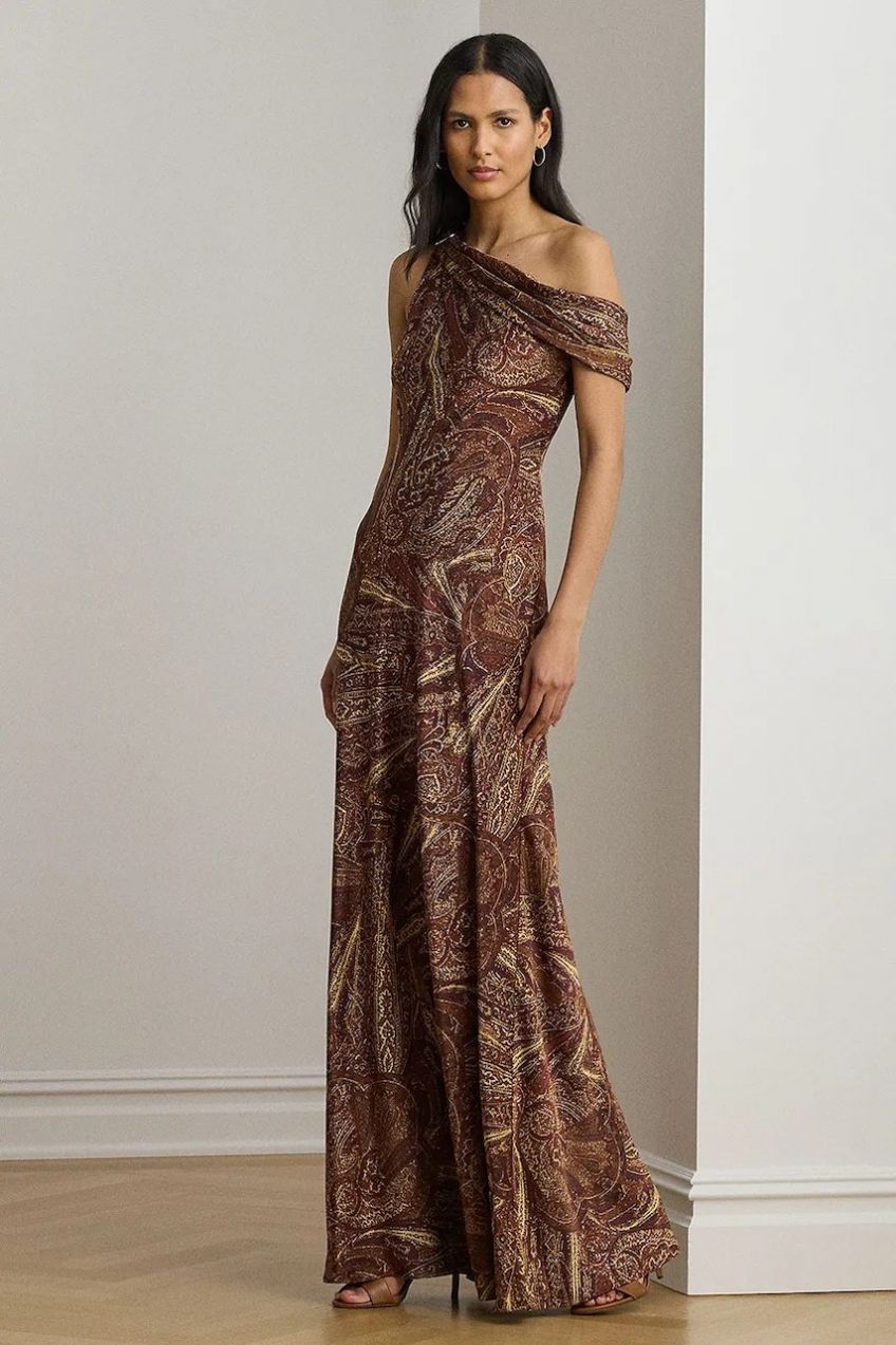 Šaty Lauren Ralph Lauren hnedá farba, maxi, áčkový strih, 253979869