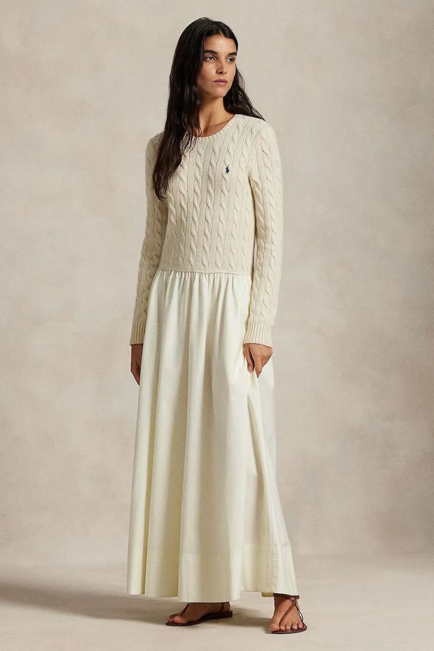 Šaty s prímesou vlny Polo Ralph Lauren biela farba, maxi, áčkový strih, 211978251
