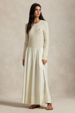Šaty s prímesou vlny Polo Ralph Lauren biela farba, maxi, áčkový strih, 211978251