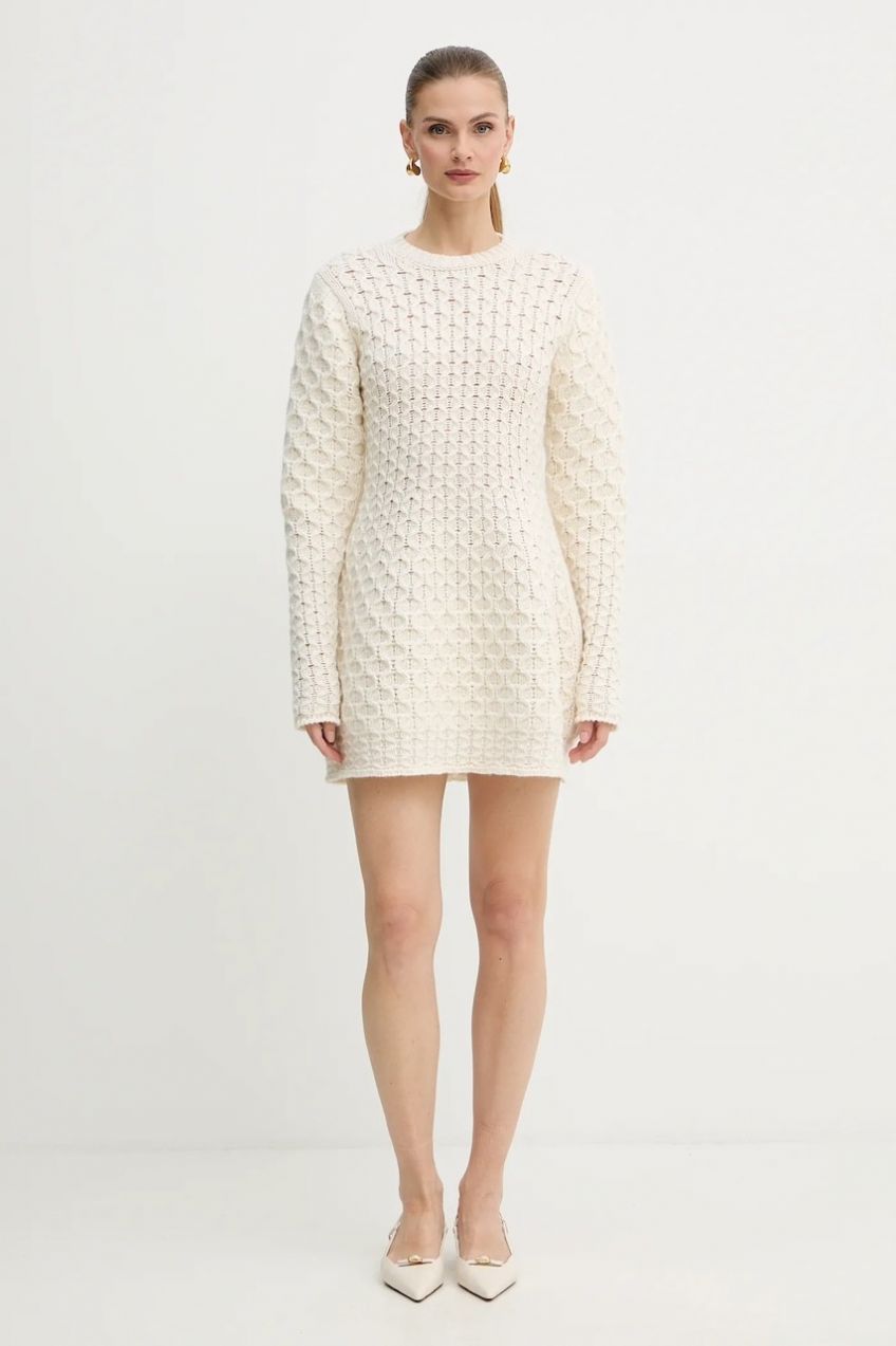 Vlnené šaty Twinset béžová farba, mini, áčkový strih, 252TS3160