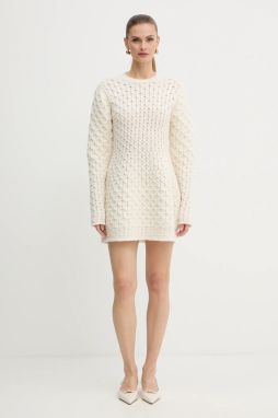 Vlnené šaty Twinset béžová farba, mini, áčkový strih, 252TS3160