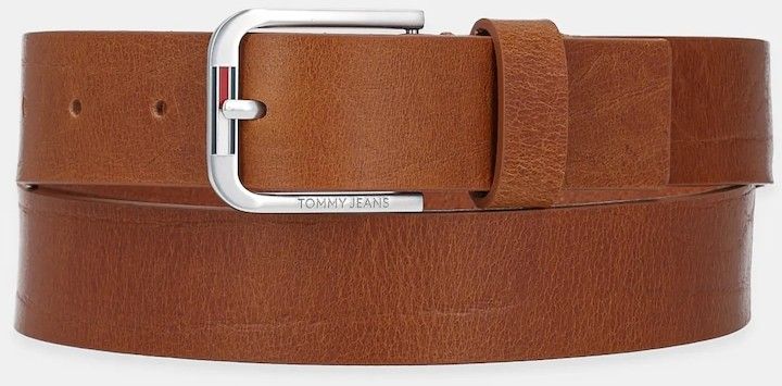 Kožený opasok Tommy Jeans pánsky, hnedá farba, AM0AM13369
