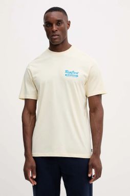 Bavlnené tričko Rip Curl pánske, béžová farba, s potlačou, 0U7MTE