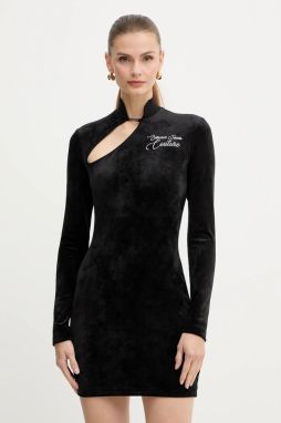 Zamatové šaty Versace Jeans Couture čierna farba, mini, priliehavé, 79HAO9A1 J0241