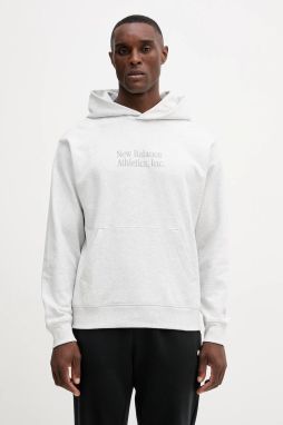 Bavlnená mikina New Balance šedá farba, s kapucňou, melanžová, MT53925AHH