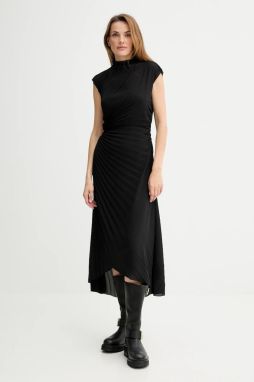 Šaty AllSaints RAYANNA čierna farba, midi, áčkový strih, W017DD