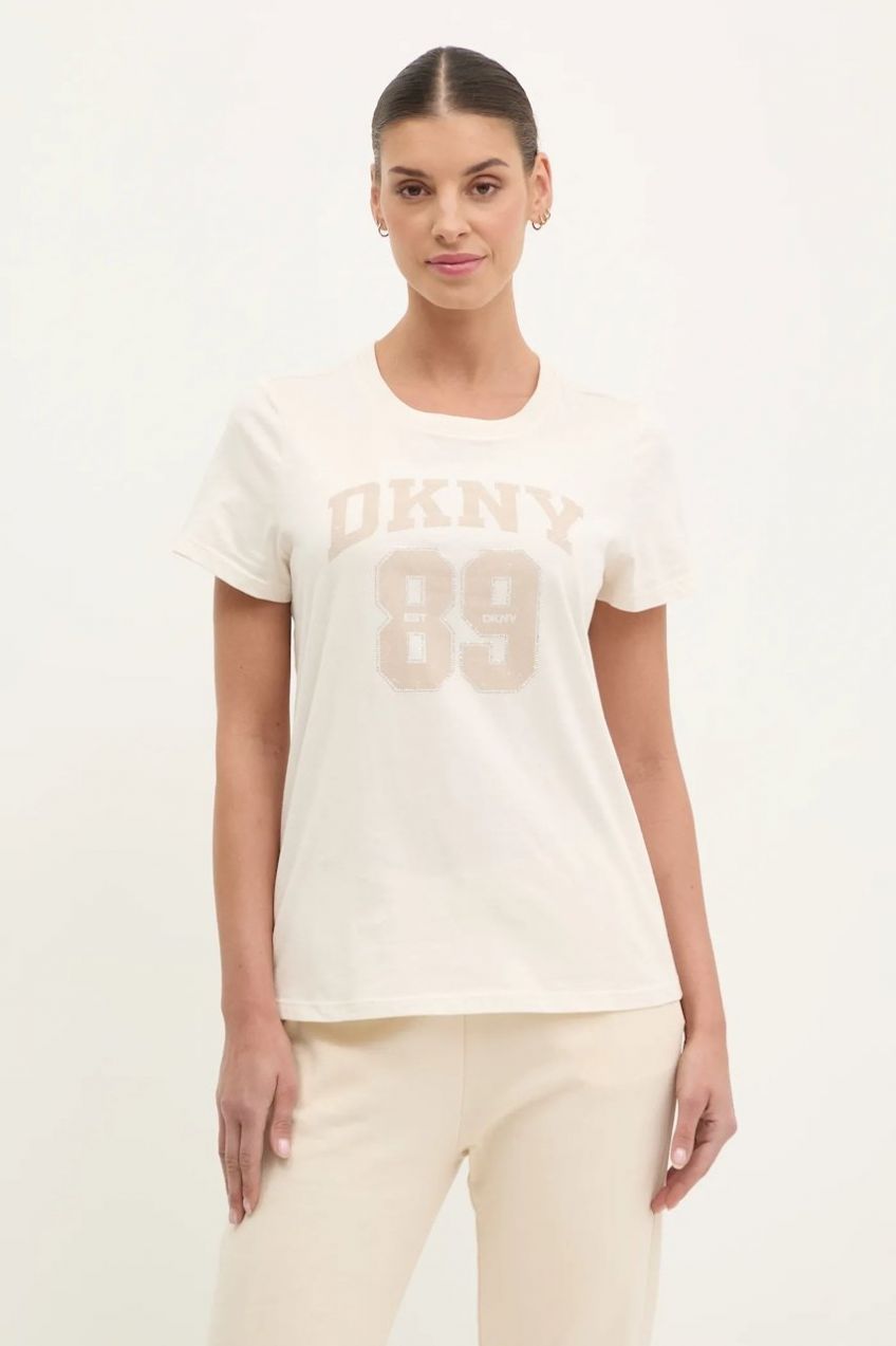 Bavlnené tričko Dkny dámske, béžová farba, DP5T1228