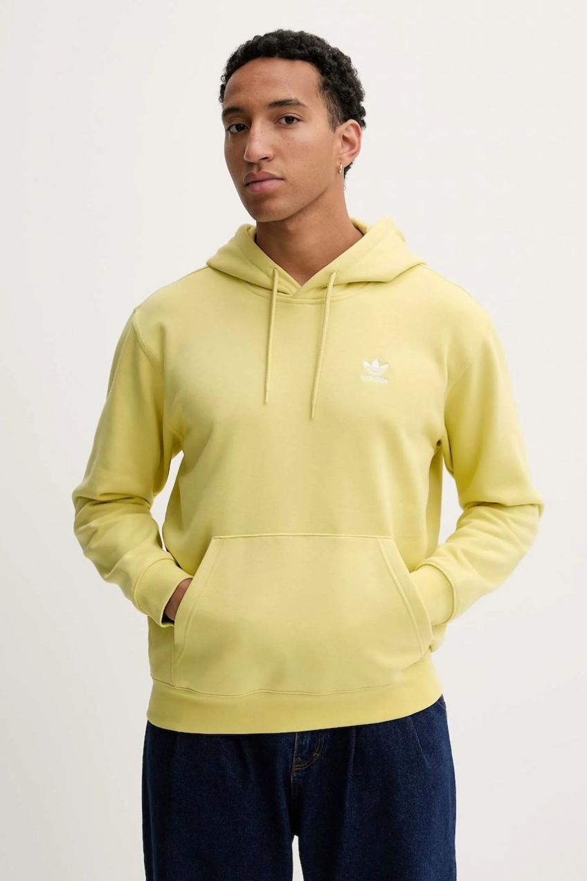 Mikina adidas Originals Essentials žltá farba, s kapucňou, s nášivkou, HY2078