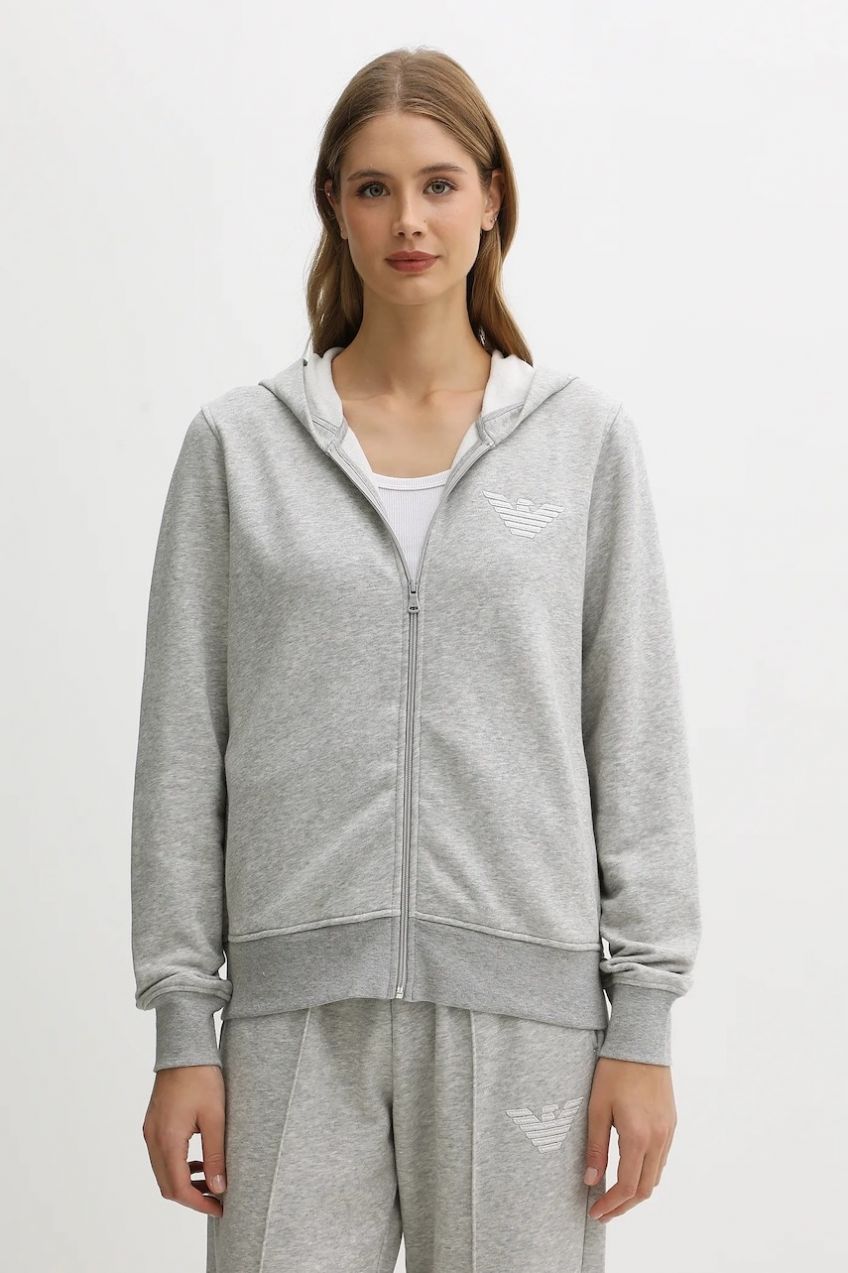 Mikina Emporio Armani Underwear šedá farba, s kapucňou, melanžová, EW000392 AF15356