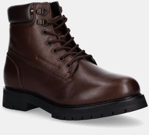 Kožené členkové topánky Tommy Hilfiger FLEX TH OUTDOOR RS LTH BOOT hnedá farba, FM0FM05600