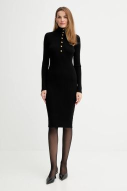 Vlnené šaty ISABELLE BLANCHE čierna farba, midi, priliehavé, IS25FW-M165-F009