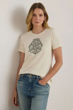 Bavlnené tričko Lauren Ralph Lauren dámske, béžová farba, 200980211