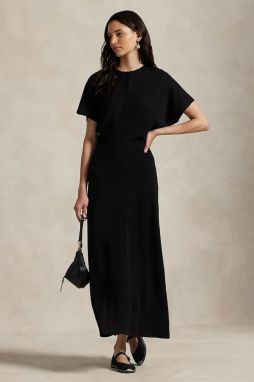 Šaty s prímesou vlny Polo Ralph Lauren čierna farba, midi, áčkový strih, 211971763