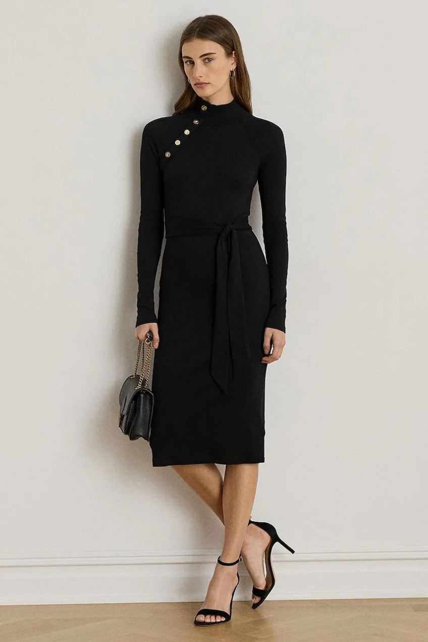 Šaty Lauren Ralph Lauren čierna farba, midi, priliehavé, 200980036