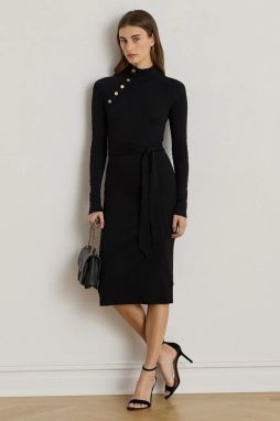 Šaty Lauren Ralph Lauren čierna farba, midi, priliehavé, 200980036