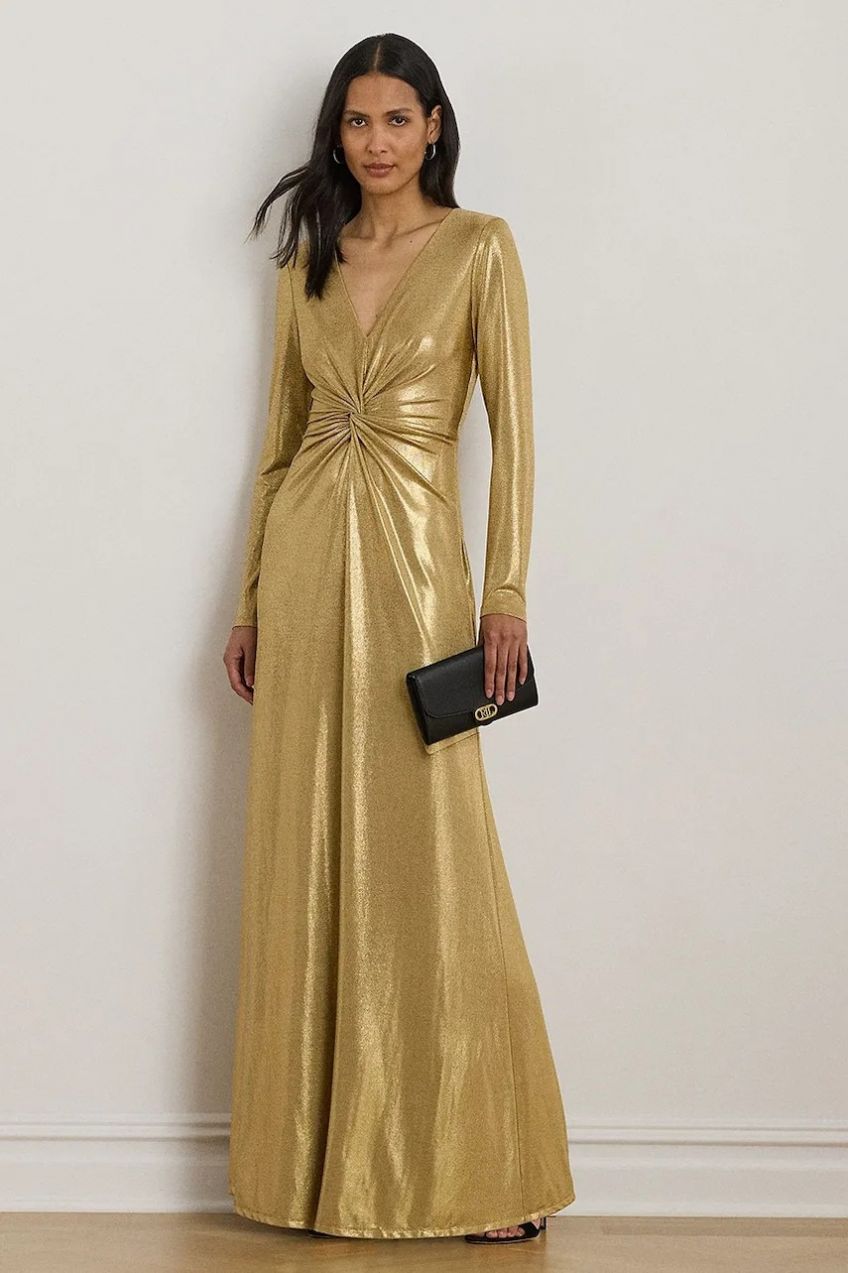 Šaty Lauren Ralph Lauren zlatá farba, maxi, áčkový strih, 253979967