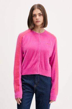 Kardigán adidas Originals Fluffy Cardigan ružová farba, ľahký, JW3645
