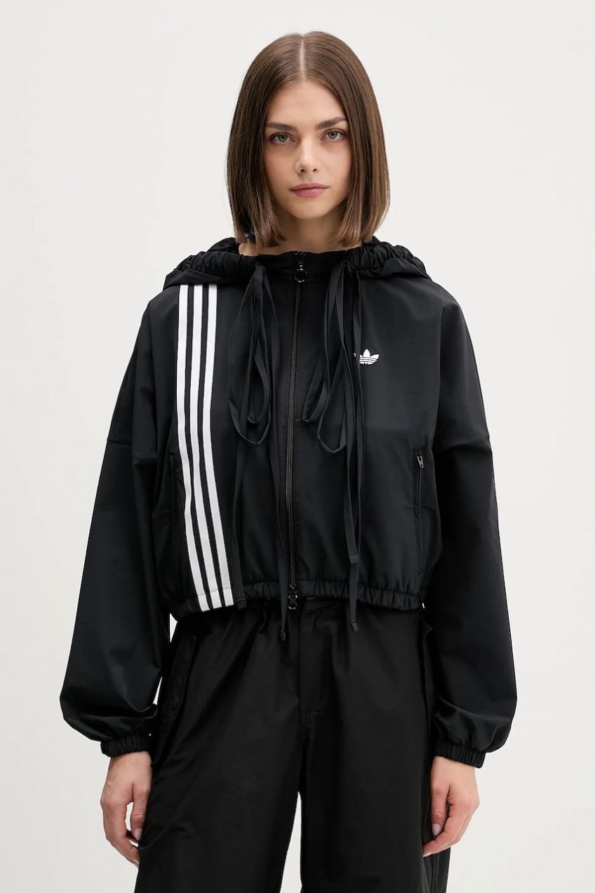 Mikina adidas Originals Ribbon Off Placed 3 Stripes Tracktop čierna farba, s kapucňou, s nášivkou, JX2698