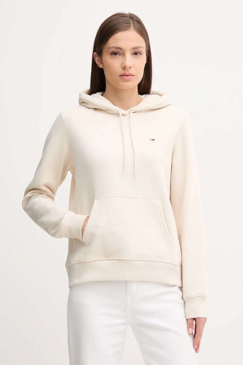 Mikina Tommy Jeans béžová farba, s kapucňou, jednofarebná, DW0DW19958
