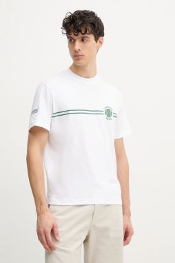 Bavlnené tričko Lacoste pánske, biela farba, s potlačou, TH9694