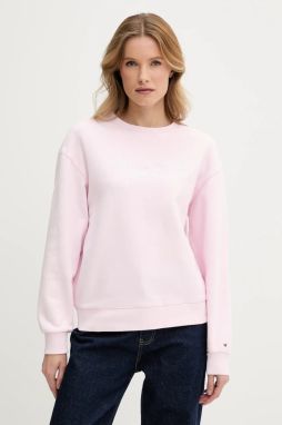 Bavlnená mikina Tommy Hilfiger dámska, ružová farba, s nášivkou, WW0WW45430