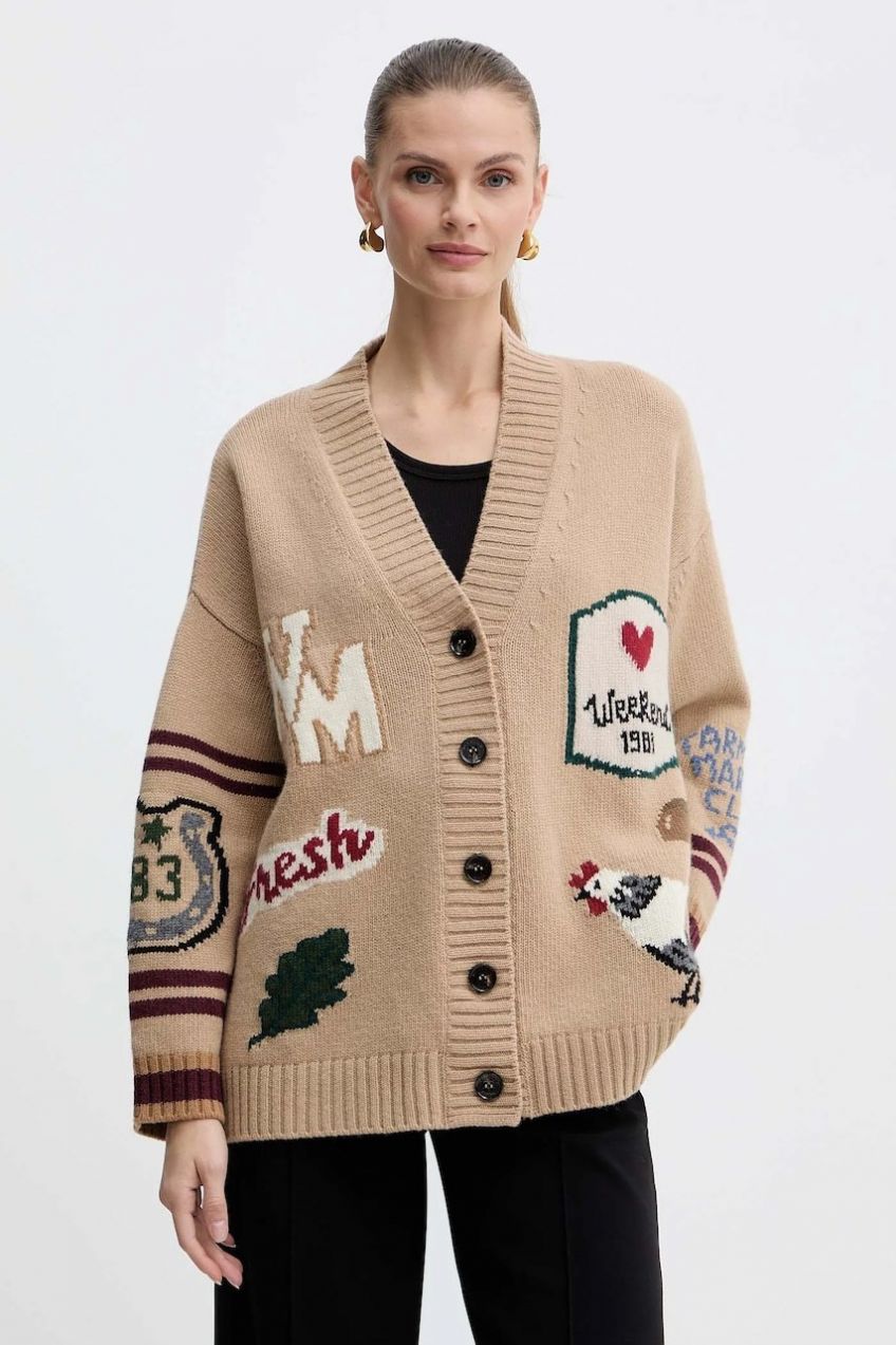 Vlnený kardigán Weekend Max Mara BELGIO béžová farba, teplé, 2525346082600