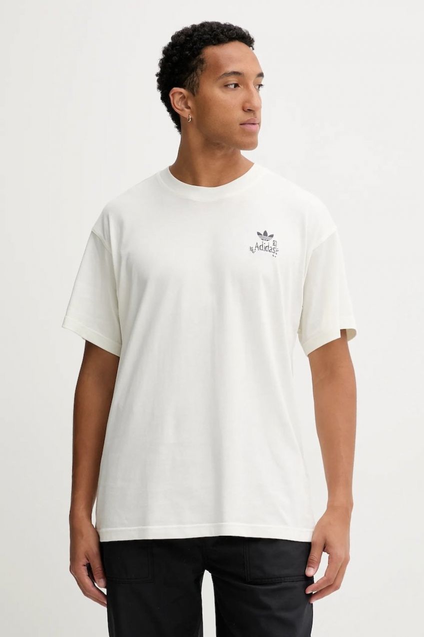 Bavlnené tričko adidas Originals Supper Club Tee pánske, béžová farba, s potlačou, HY2063